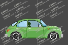 cta动画交通工具绿色小汽车道具03，带9组动作 