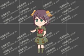 cta动画沙雕人物角色女生02侧面，已绑定骨骼和动作