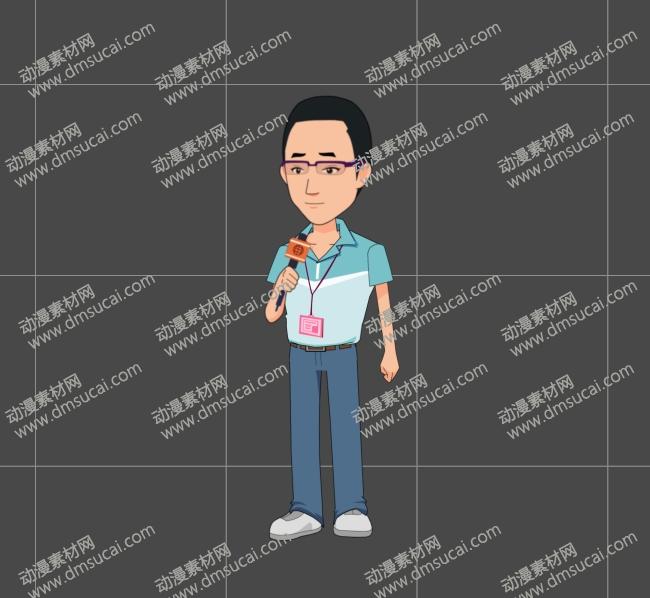 cta动画现代人物角色新闻工作男记者，已绑定骨骼和动作 现代人物