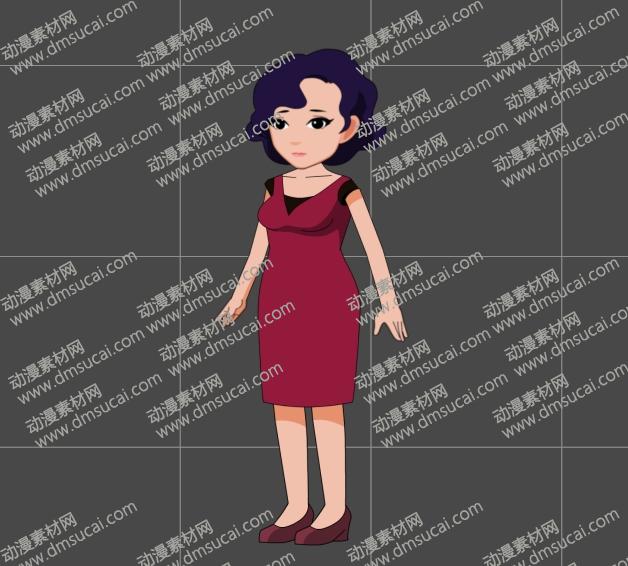 cta动画现代人物角色女生小阿姨14，已绑定骨骼和动作 现代人物