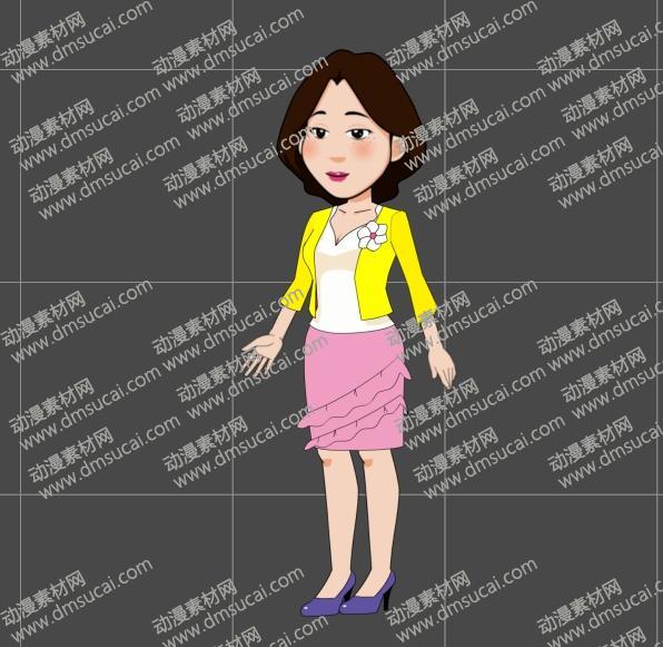 cta动画现代人物角色女生小阿姨15，已绑定骨骼和动作 现代人物