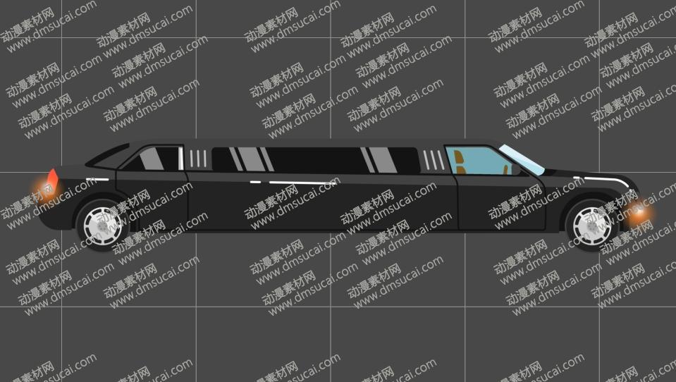 cta动画交通工具林肯加长黑色小汽车道具05，带9组动作  交通工具