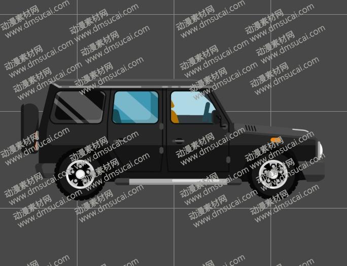 cta动画交通工具黑色suv小汽车越野车道具08，带9组动作  交通工具