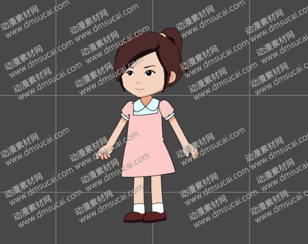 cta动画现代人物角色小女孩12，已绑定骨骼和动作 现代人物