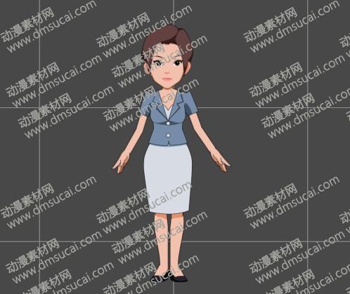 cta动画现代人物角色女经理正面，已绑定骨骼和动作 现代人物