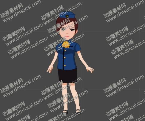 cta动画现代人物角色女空姐正面，已绑定骨骼和动作 现代人物