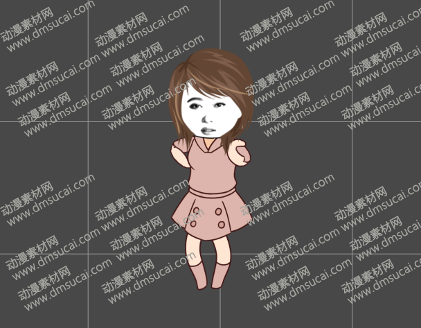 cta动画沙雕人物角色女生侧面，已绑定骨骼和动作 沙雕人物