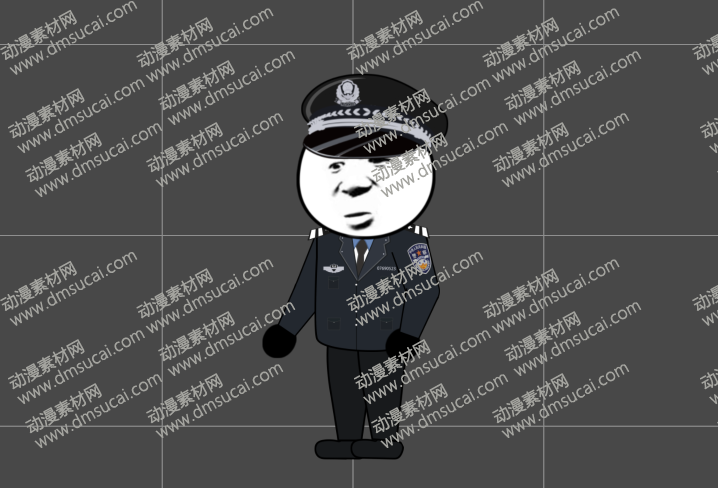 cta动画沙雕人物角色卡通警察男侧面，已绑定骨骼和动作 沙雕人物