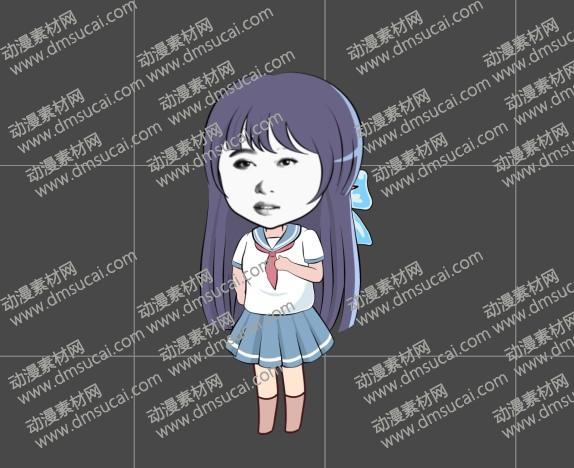cta动画沙雕人物角色女生03侧面，已绑定骨骼和动作 沙雕人物